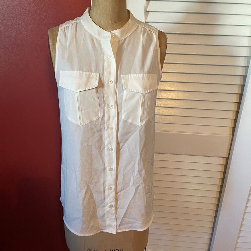 J CREW | cream button up sleeveless blouse with pockets 00